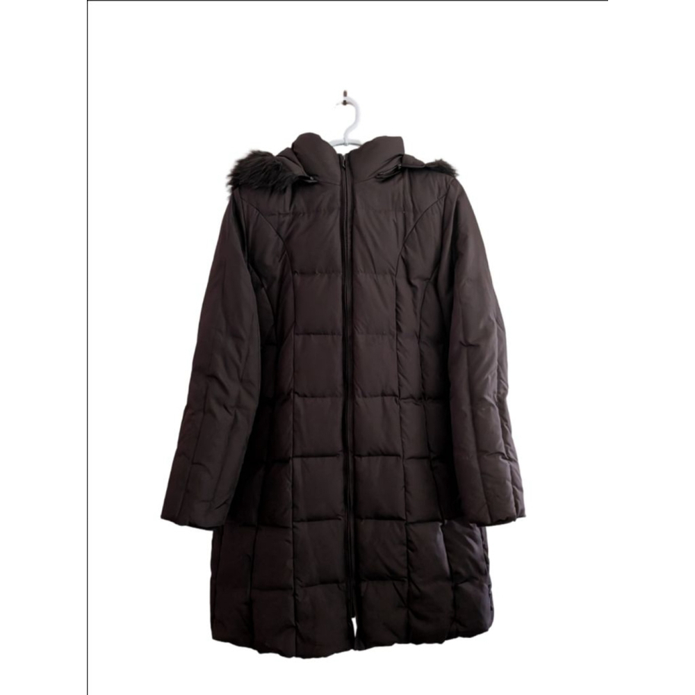 Women's Michael Kors Brown Puffer Coat with Faux Fur Hood M - Picture 2 of 7